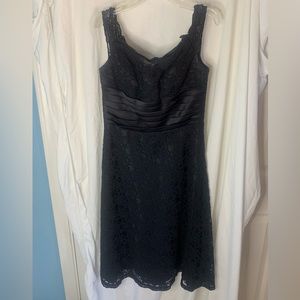 White House black market off the shoulder black lace empire waist dress
